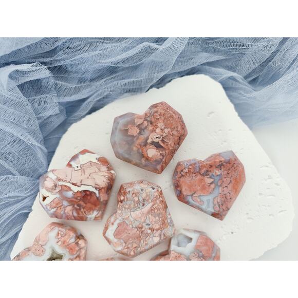 Pink Petal Agate Heart Crystal Carving Healing Crystal Druzy - Picture 6 of 10